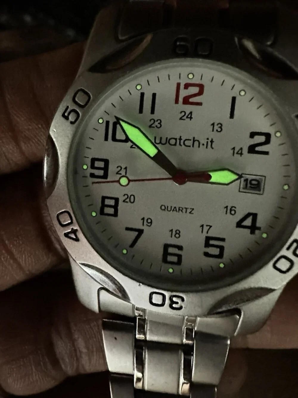 Watch-It Men’s Watch Silver Tone White Dial Date Window New Battery 8
